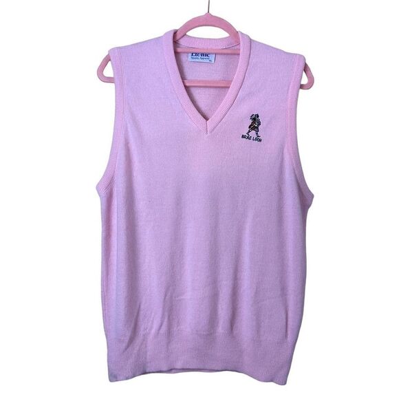 Vintage Etonic Sports Apparel Pink Sweater Vest Brae Loch Embroidered Unisex - Picture 1 of 7
